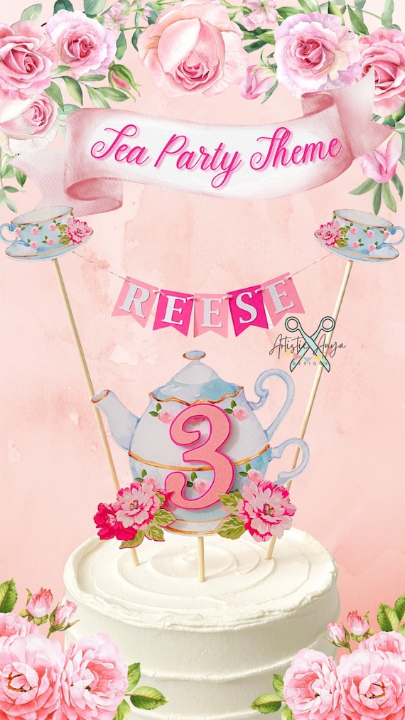 Kreat4joy Tea Party Birthday Decorations - 25pcs Pink Floral Cake & Cupcake Toppers For 4th Birthday - View #4