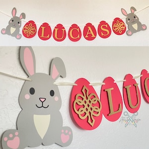 Year of the Rabbit Banner 2023 - Red Egg and Ginger Party - 100 Days - Personalized Custom Name Banner - Red and Gold