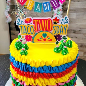 Taco Cake Bunting Topper with Taco TWOsday Cake Topper 2 pc set Fiesta Floral Birthday Smash Cake Pink, Yellow, Teal, Blue, Purple image 5