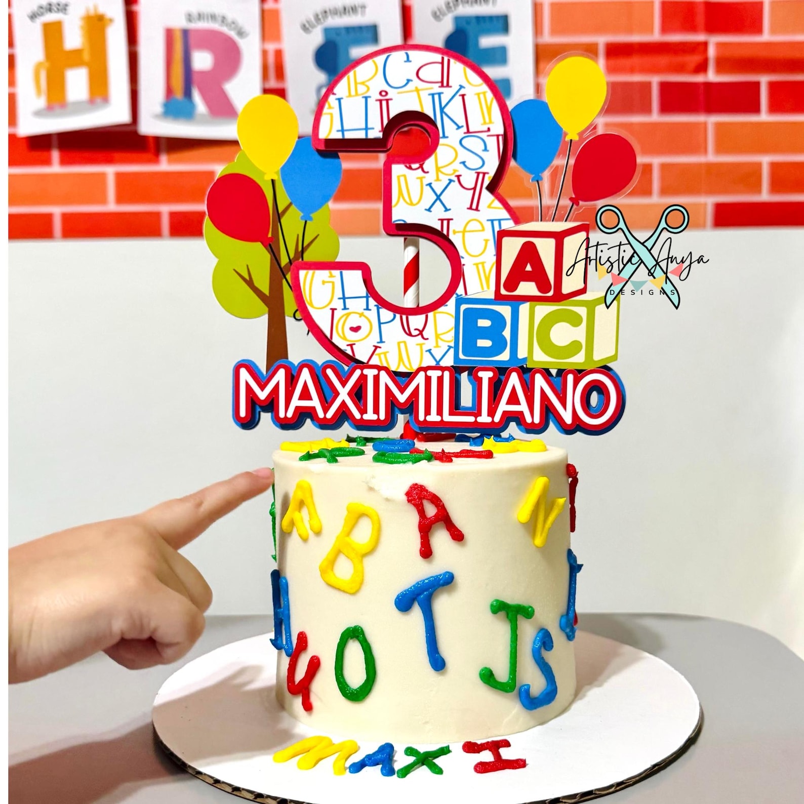ABC Theme Cake Topper - Alphabet Birthday Decorations - Personalized ...