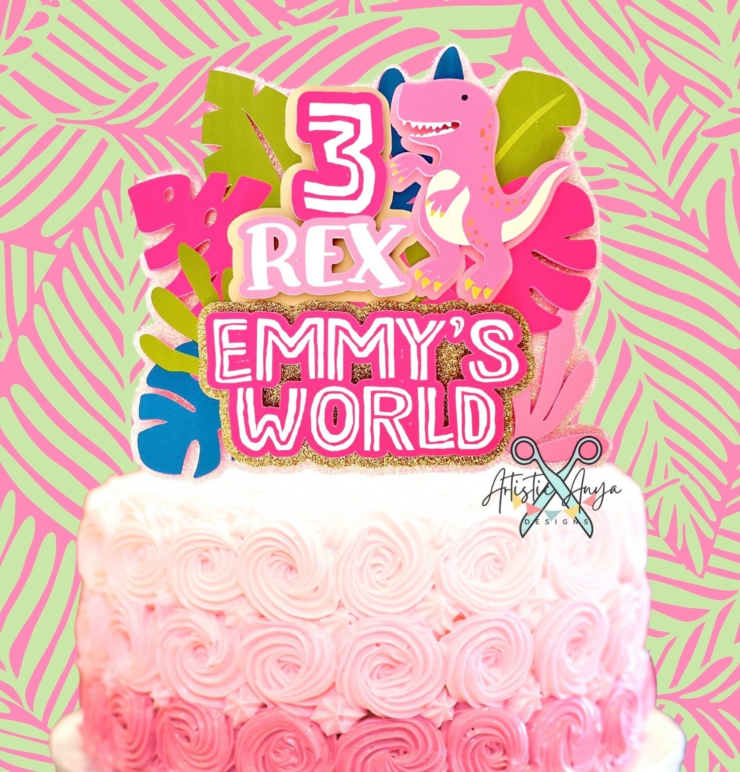 Pink Dinosaur Cake Topper - Set Of 3 T-Rex Figures For Girl's Dinosaur Birthday Party Decorations & Supplies - View #4