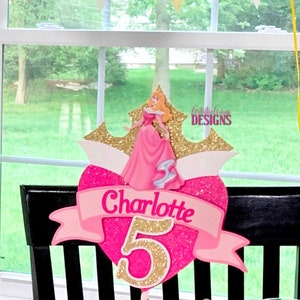 Sleeping Beauty Gold Glitter Crown Pink Heart Cake Topper - Princess ...
