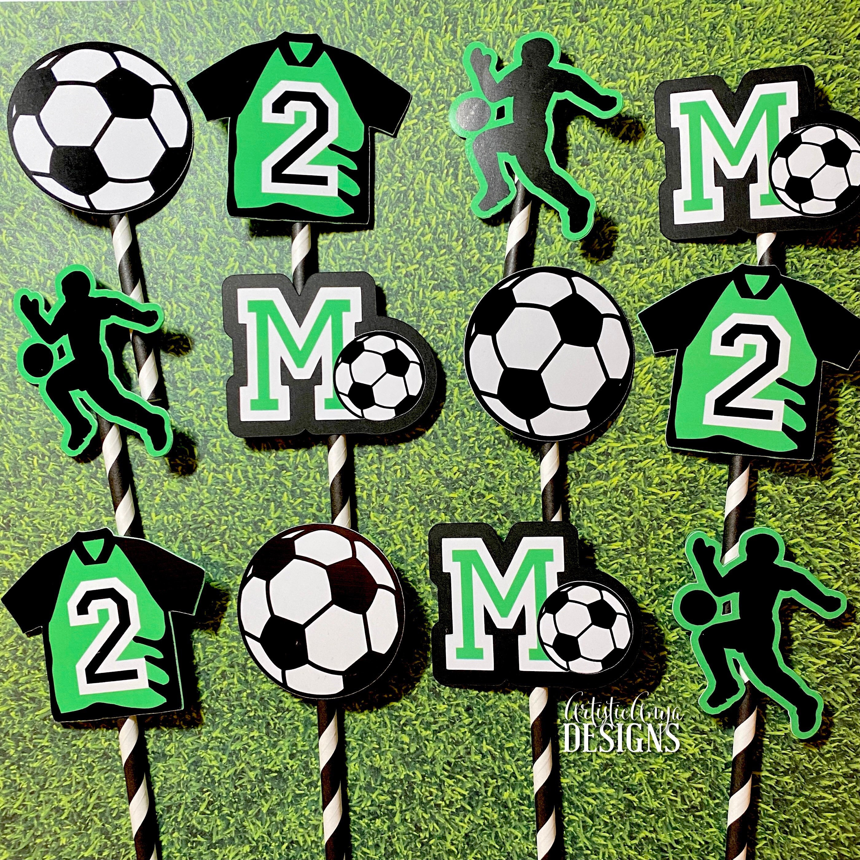 Soccer Theme Initial and Age Cupcake Toppers Set of 12 Soccer Party Soccer Birthday Decorations