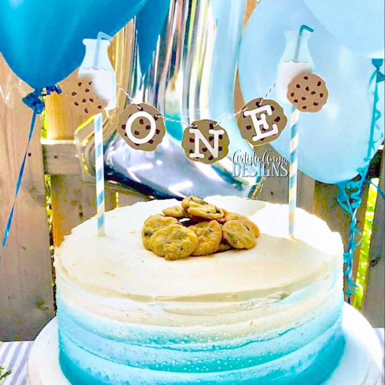 Milk and Cookies Boy Birthday Age Cake Bunting Topper
