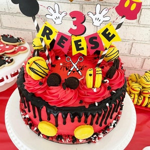 Mickey Mouse Birthday Age Cake Bunting Topper - Oh Two-dles Smash Cake - Red Yellow Black White bild 5