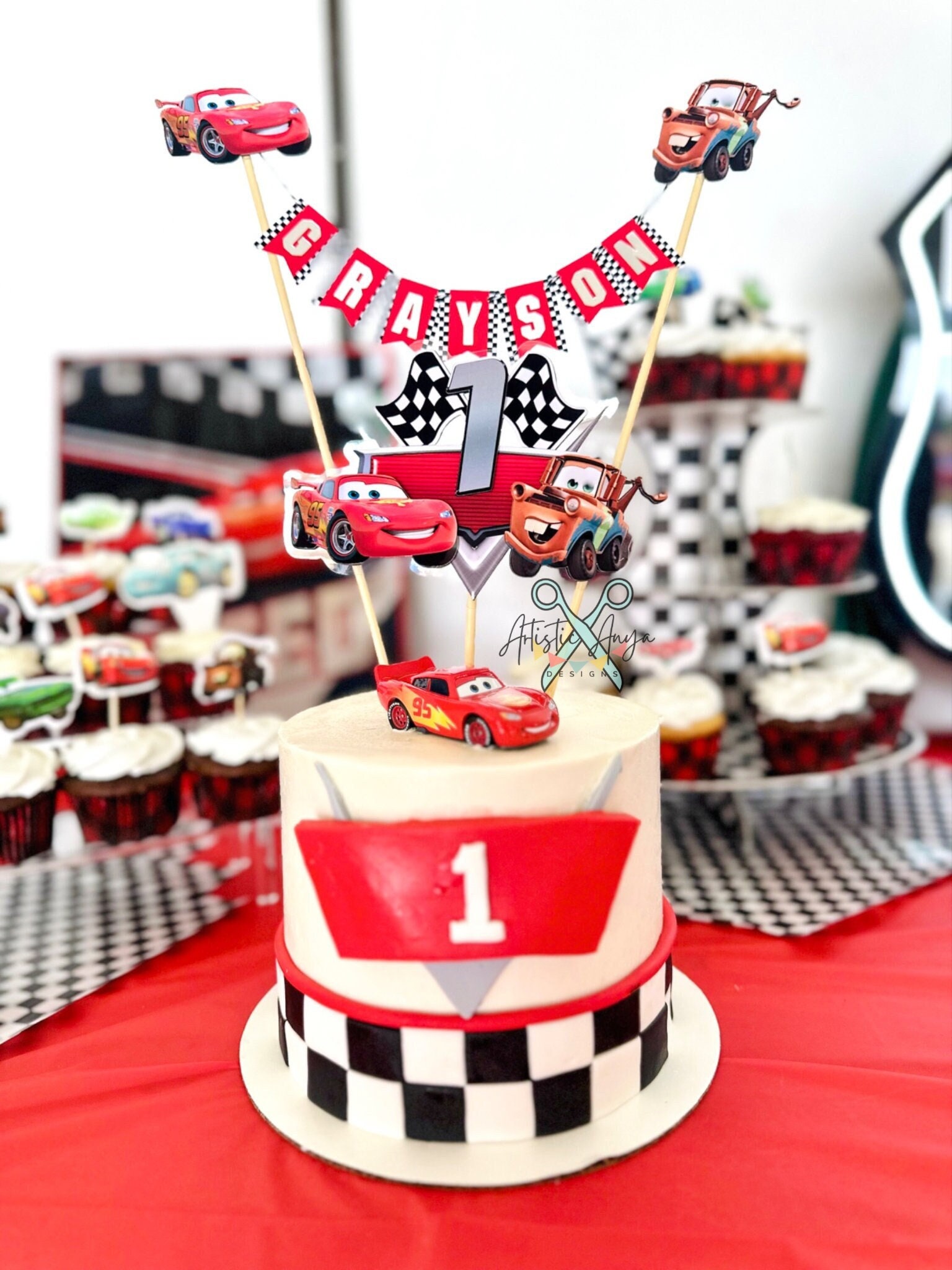 Bougie D'anniversaire Thème Voiture De Course - Numéro 4, Motif à Carreaux Rouge Et Blanc, Paraffine, Hauteur ~8,1 Cm