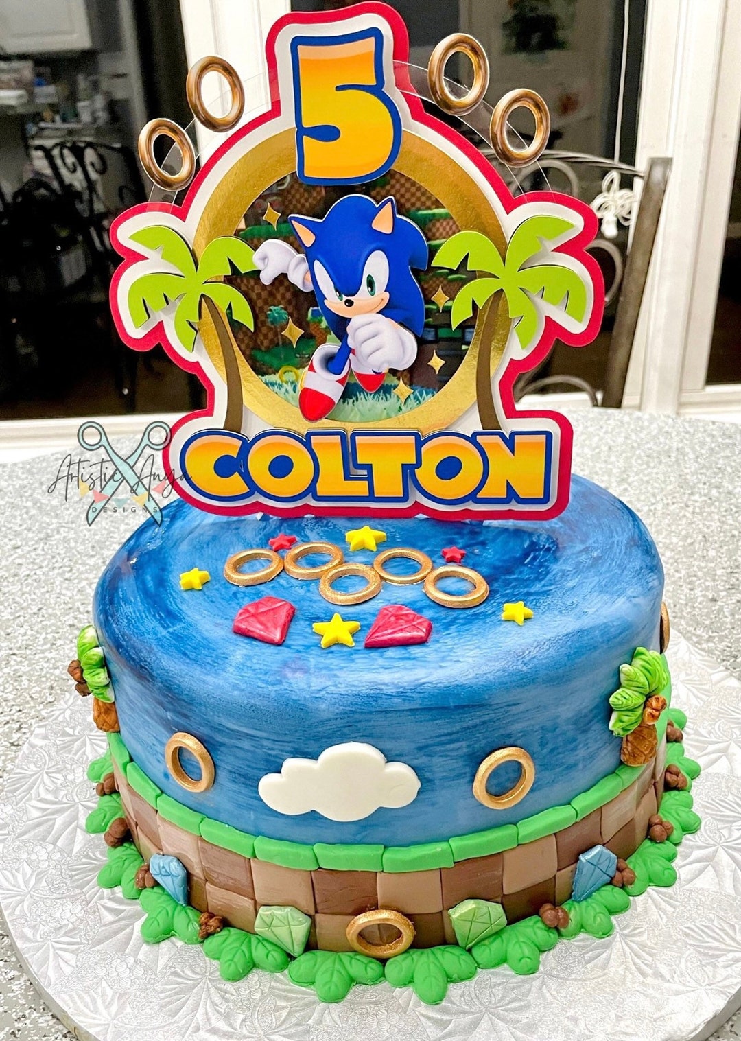MEZHEN 39 Pcs Glitter Cake Toppers for Sonic Cake Toppers for Kids