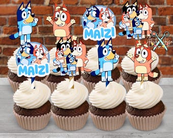 Bluey Themed Personalized Cupcake Toppers - Set of 12 - Bluey Party -Bluey Birthday Decorations