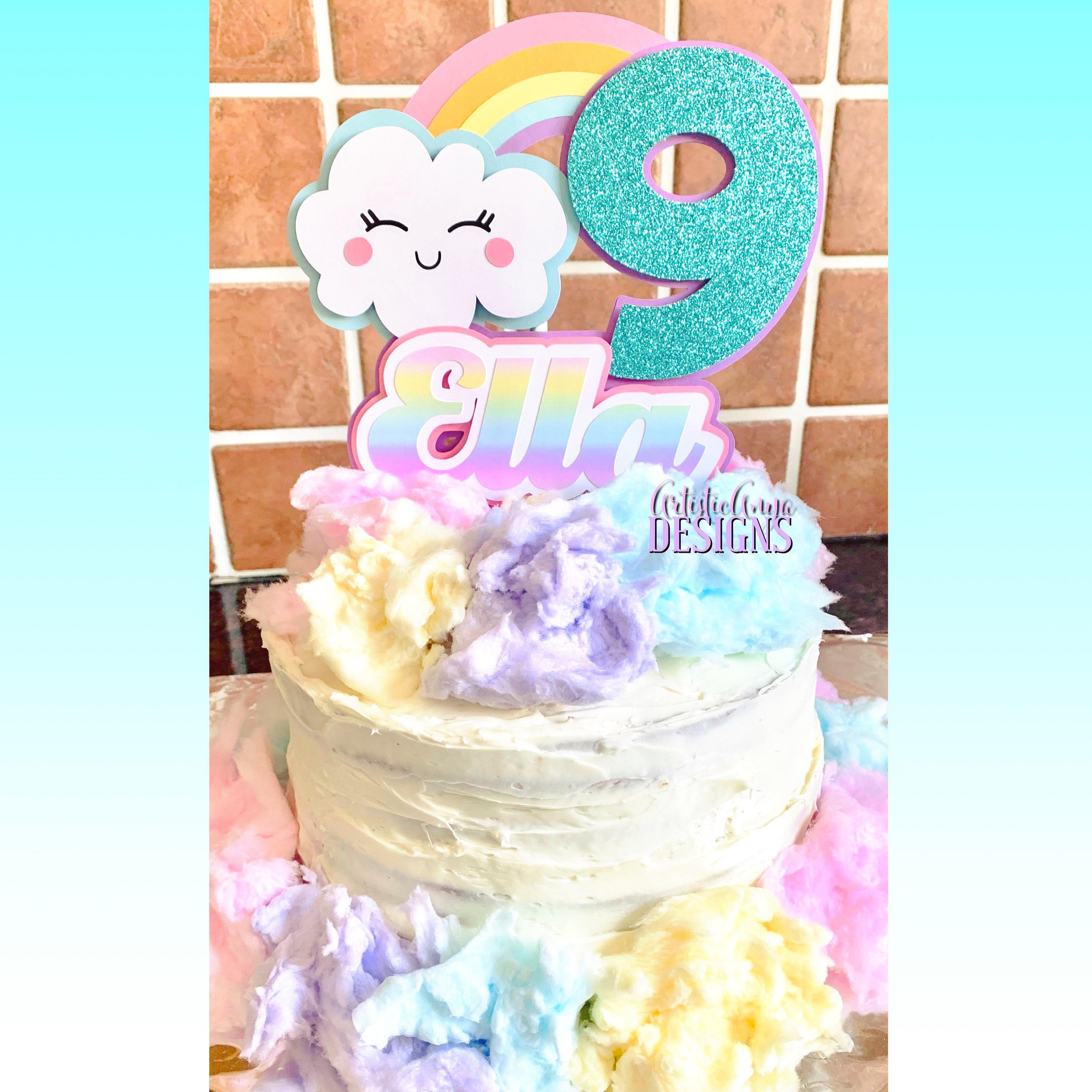 9th Birthday Pastel Colors Cloud 9 Rainbow Cake Topper Rainbow Party Decorations