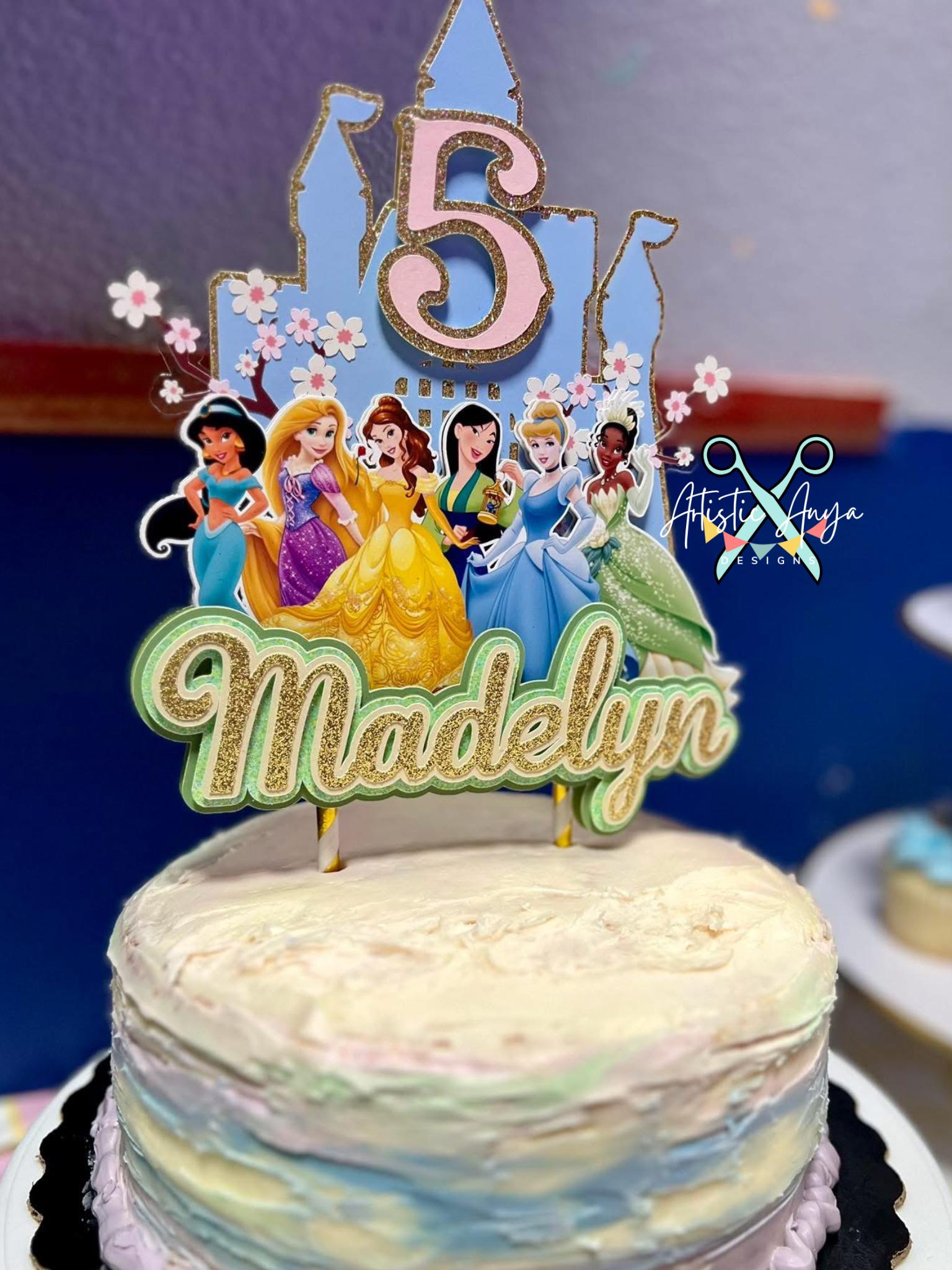 Princesses Castle Glitter Cake Topper - Princess Party Decorations ...