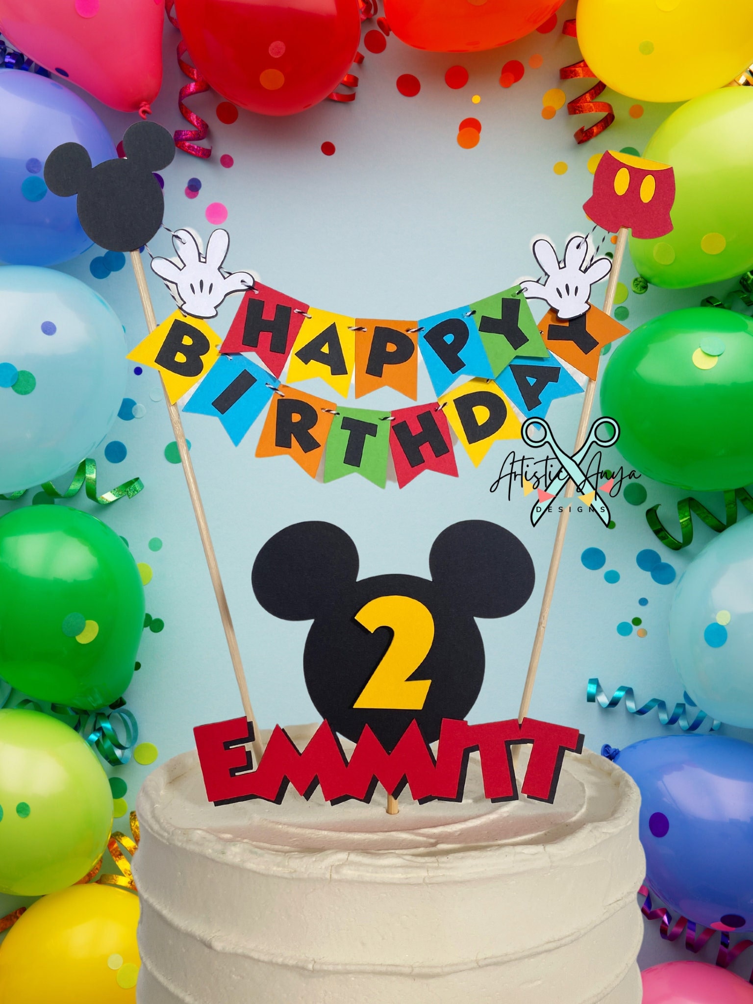 Mickey Mouse Clubhouse - Banderines para pastel de feliz cumpleaños y  adorno para pastel con nombre y edad (juego de 2 piezas) - Rojo, naranja,  amarillo, verde, azul y negro - Etsy México, image size:1536x2048