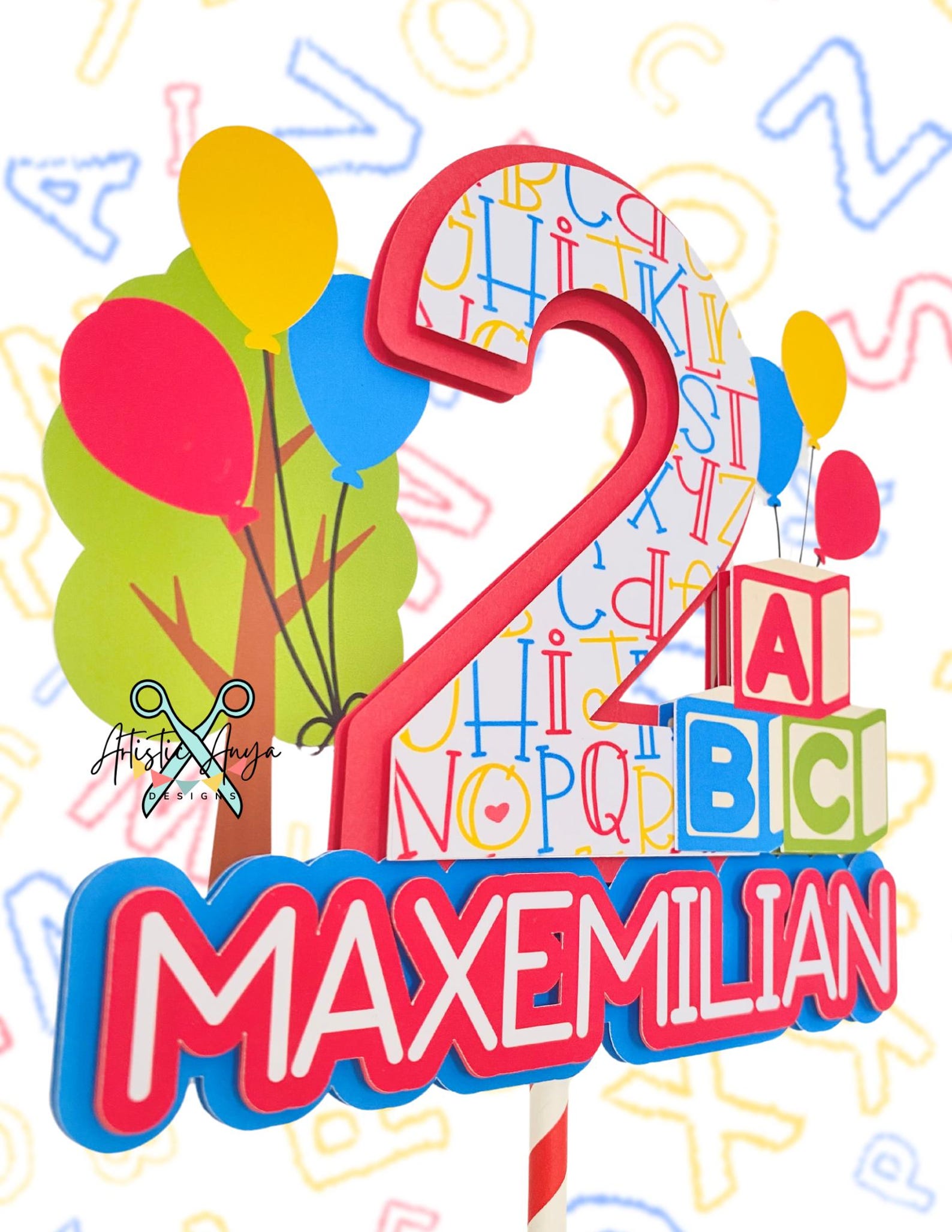 ABC Theme Cake Topper - Alphabet Birthday Decorations - Personalized ...