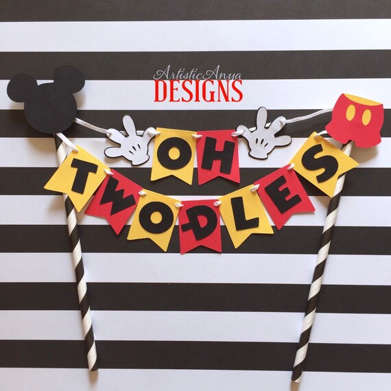 Download Mickey Mouse Birthday Age Cake Bunting Topper Oh Two-dles ...