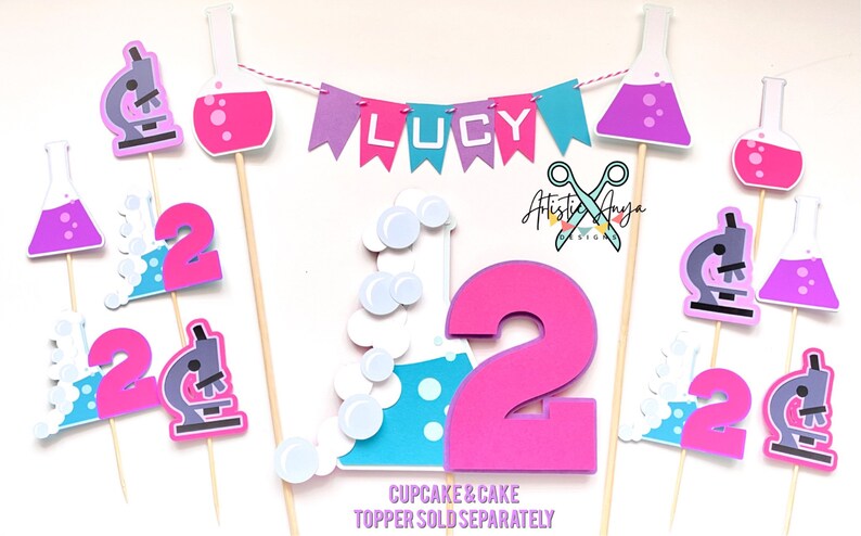 Science Theme Age Cupcake Toppers - Set of 12 - Girl Science Party ...
