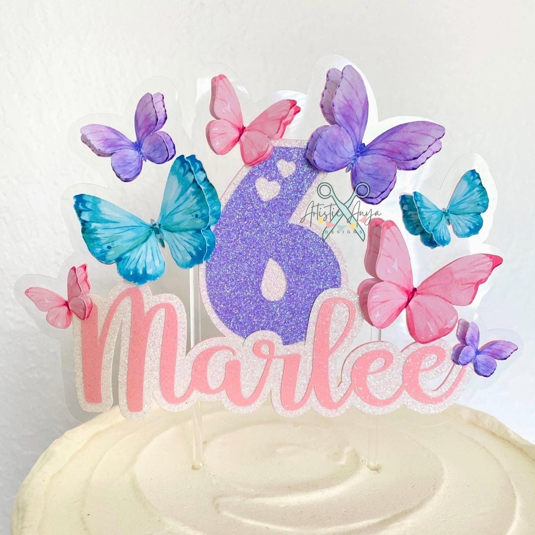 Butterflies Glitter Cake Topper - Butterfly Party Decorations - Purple ...