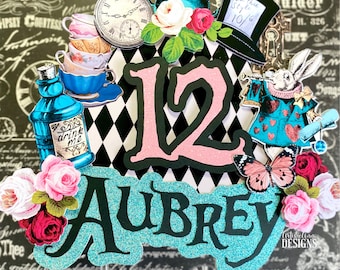 Vintage Alice in Wonderland Cake Topper - Alice in Wonderland Decorations - Personalized Cake Topper