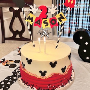 Mickey Mouse Birthday Age Cake Bunting Topper - Oh Two-dles Smash Cake - Red Yellow Black White bild 12
