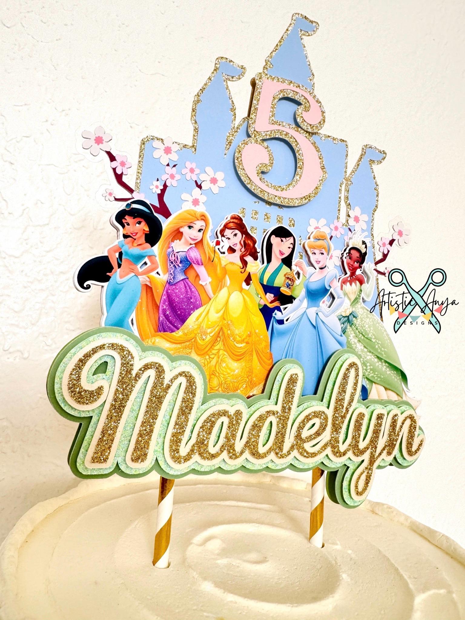 Princesses Castle Glitter Cake Topper - Princess Party Decorations ...