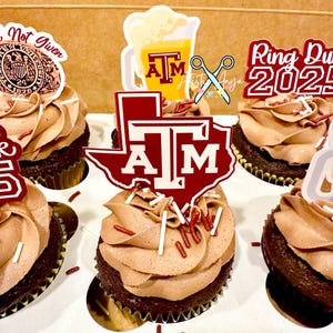 Aggie Ring Dunk Cupcake Toppers - Set of 12 - Texas A&M Tradition - Ring Dunk Beer Pitcher Decorations - Maroon Gold