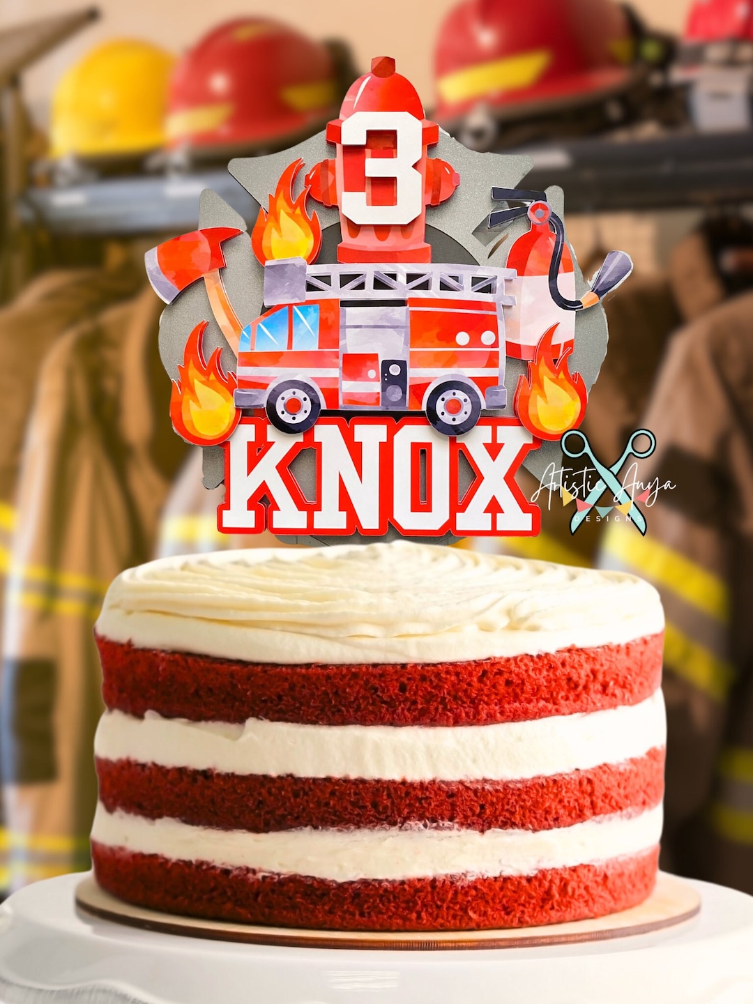 Fire Truck Cake Topper Fireman Party Decorations Personalized