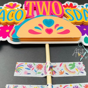 Taco Cake Bunting Topper with Taco TWOsday Cake Topper 2 pc set Fiesta Floral Birthday Smash Cake Pink, Yellow, Teal, Blue, Purple image 8