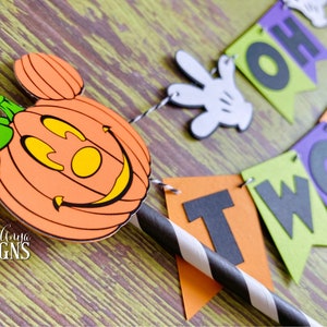 Pumpkin Mickey Mouse Birthday Age Cake Bunting Topper Oh Two-dles Smash Cake Halloween Party Mickey Not So Scary Halloween image 5