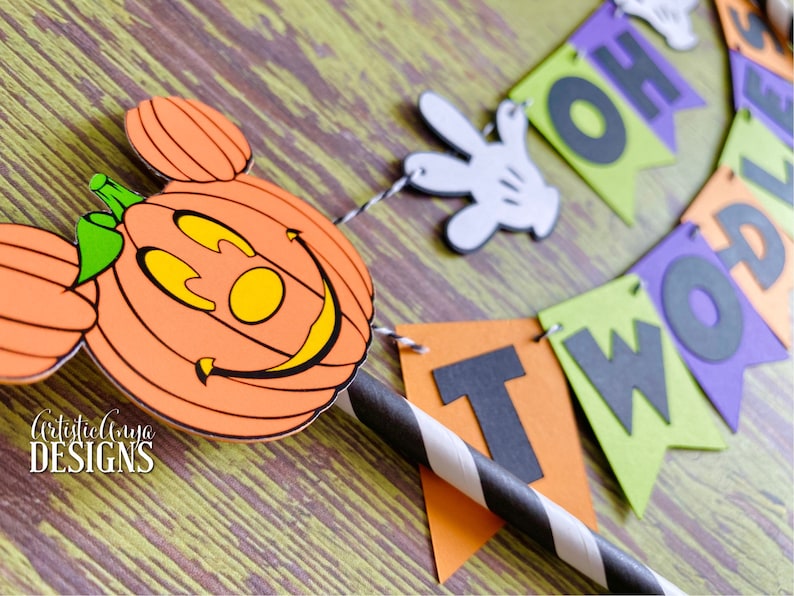 Pumpkin Mickey Mouse Birthday Age Cake Bunting Topper Oh Two-dles Smash Cake Halloween Party Mickey Not So Scary Halloween image 5