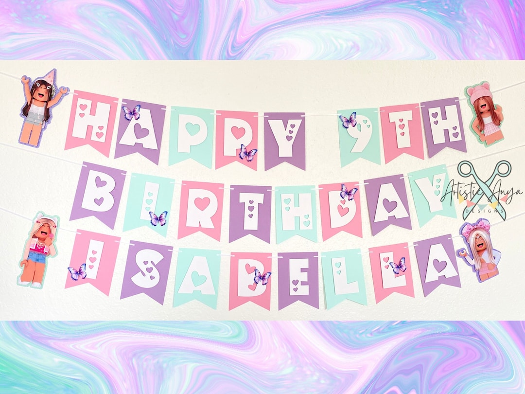Girl Roblox Happy Birthday Banner Gamer Birthday Party Pink Lavender Il G1wv 