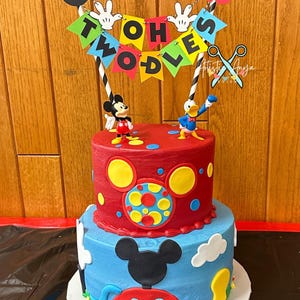 Mickey Mouse Clubhouse Birthday Cake Bunting Topper - Oh Two-dles Cake - Mickey Mouse Party - Red Yellow Orange Blue Green Black White immagine 11