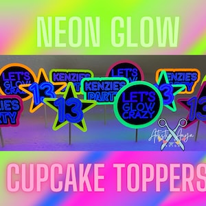 Neon Glow Party Cupcake Toppers - Set of 12 - Neon Glow Party Decorations