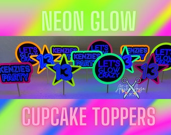 Neon Glow Party Cupcake Toppers - Set of 12 - Neon Glow Party Decorations
