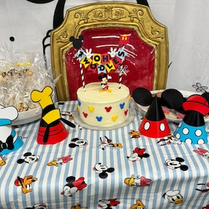 Mickey Mouse Birthday Age Cake Bunting Topper - Oh Two-dles Smash Cake - Red Yellow Black White Red,Yellow,BabyBlue