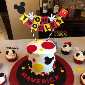 Mickey Mouse Birthday Age Cake Bunting Topper - Oh Two-dles Smash Cake - Red Yellow Black White bild 9