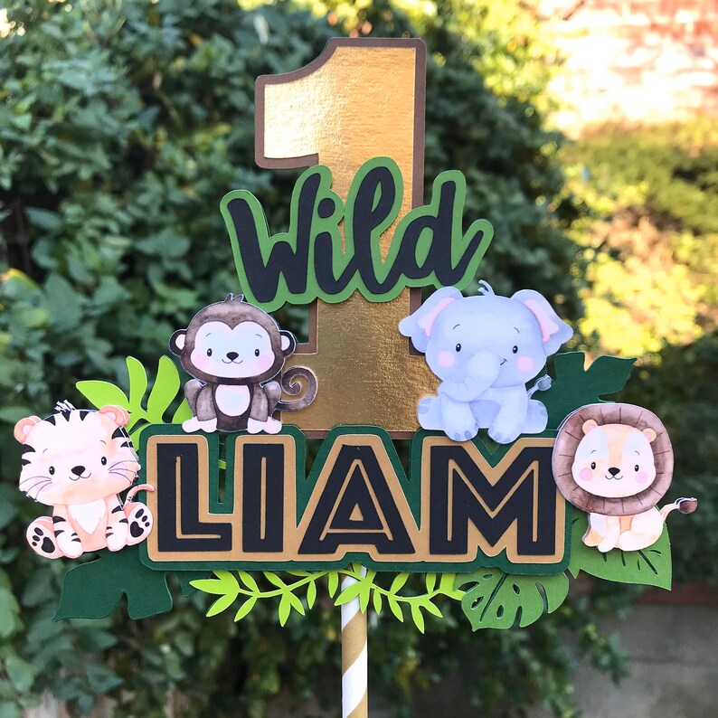 Safari Wild One Cake Topper with Cute Baby Animals Jungle