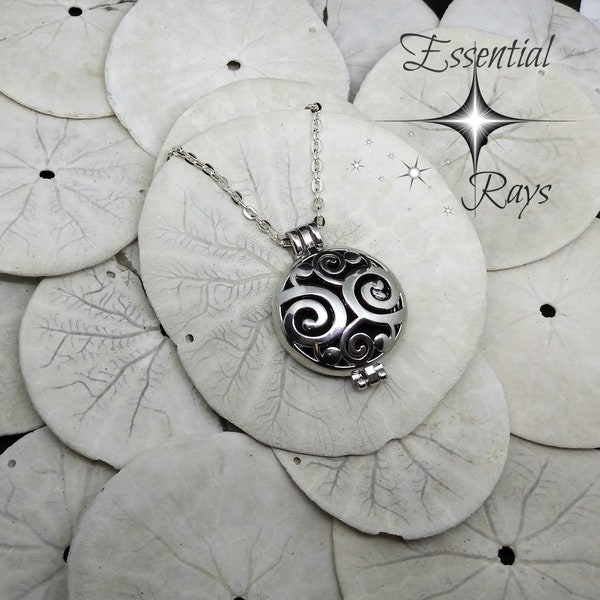 Silver Swirl Plated Essential Oil Diffuser Necklace Diffuser Necklace Aromatherapy Necklace Locket Pendant Filigree Gift For Her Heart Scent