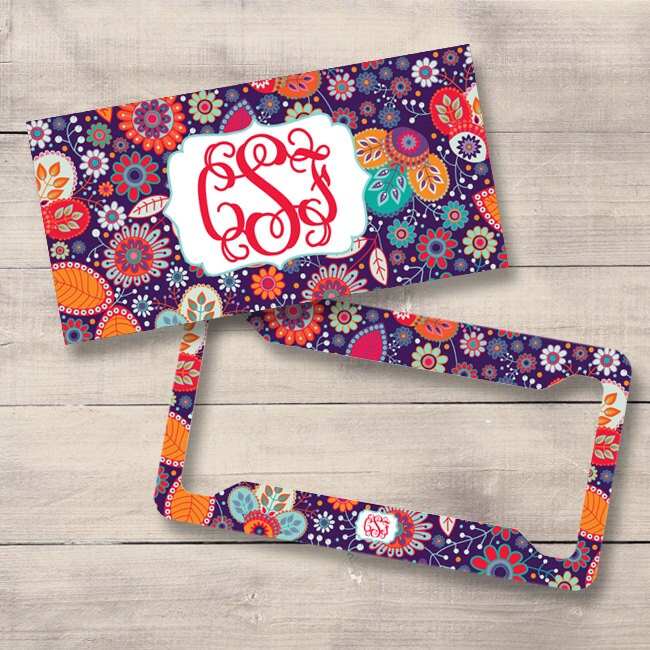 Purple Retro Flower License Plate and Frame Flower License Etsy