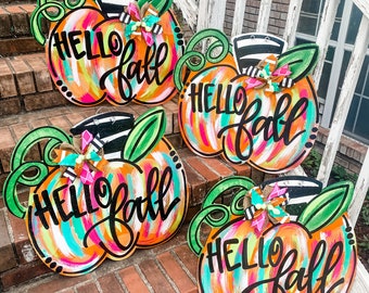 Fall Door Hanger - Pumpkin Door Decor - Autumn Door Sign - Thanksgiving Door Hanger - Fall Wreath - Personalized Door Decor