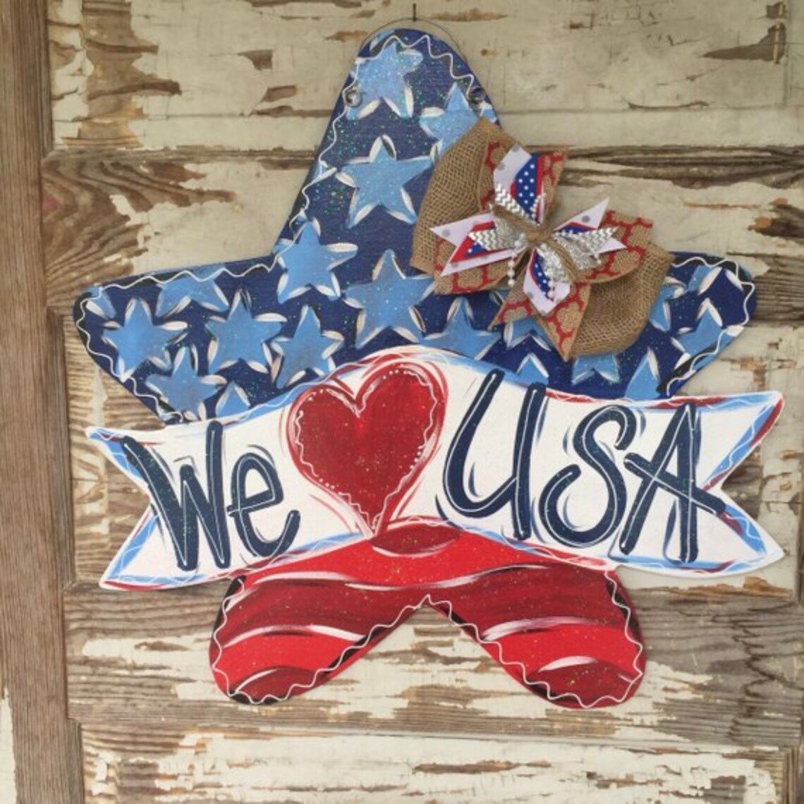 SALE Patriotic Door Hanger American Flag Door Hanger Etsy