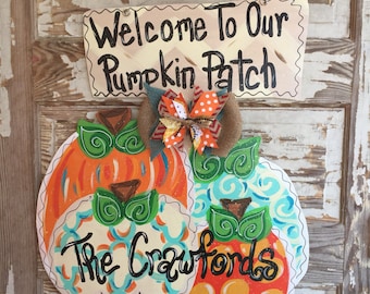 Fall Door Hanger - Pumpkin Door Decor - Autumn Door Sign - Thanksgiving Door Hanger - Fall Wreath - Personalized Door Decor