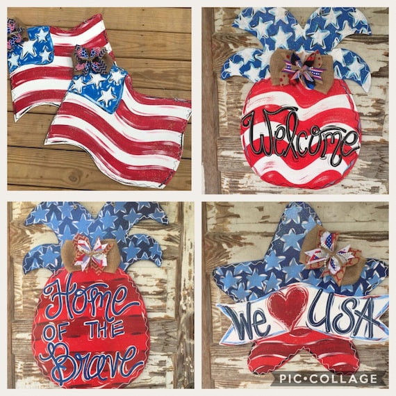 Sale Patriotic Door Hanger American Flag Door Hanger Etsy