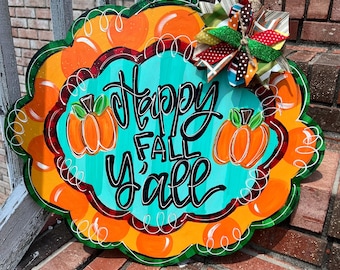 Fall Door Hanger - Pumpkin Door Decor - Autumn Door Sign - Thanksgiving Door Hanger - Fall Wreath - Personalized Door Decor - plaque - bow