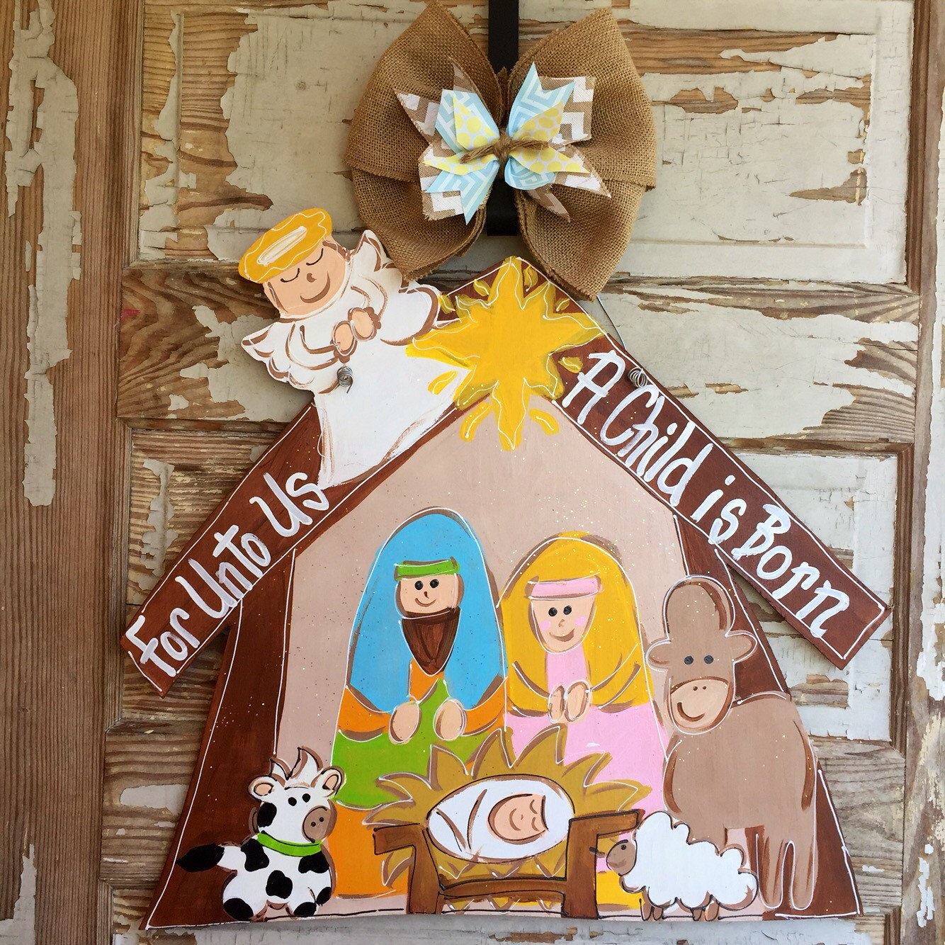 Christmas Door Hanger Nativity Door Hanger Christmas Door Etsy