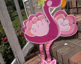 Personalized Door Hanger - Spring Door Hanger - Summer Door Hanger - Initial Door Hanger -flamingo door hanger - summer decor -  flamingo