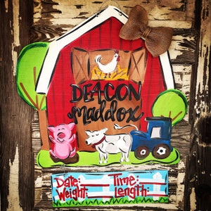 Farm Door Hanger - Barn Door Hanger - Farmhouse Door Hanger - Barn Birth Announcement - Farm nursery Decor - baby door hanger - boy