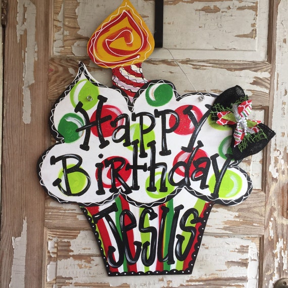 Christmas Door Hanger - Christmas Door Sign - Personalized Door Hanger - Christmas Decorations - Happy Birthday Jesus - Christmas Decor