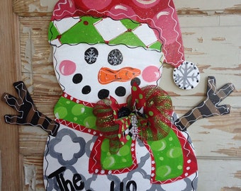 Snowman Door Hanger - Christmas Door Hanger - Personalized Door Hanger - Holiday Door Decor - Winter Decorations- Snowman Wreath - Christmas