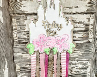 Castle Baby Sign - Girl Nursery Decor - Baby Girl Nursery  - Baby Girl Gift - Personalized Baby Gift - Girl bedroom Sign - Bow Holder