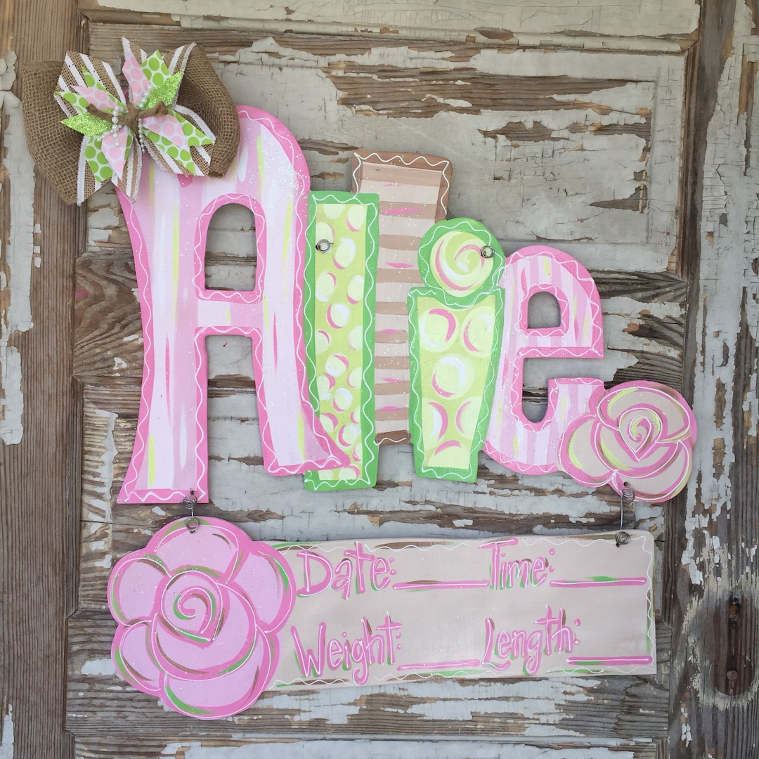 Personalized Baby Door Hanger Birth Announcement Hospital Door Hanger