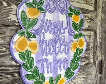 Colgante para puerta de casa - Colgante personalizado para puerta - Decoración de verano para puerta - Corona de verano - Colgante de limón para puerta - Letrero de Feliz Verano - Decoración de limón -