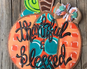 Fall Door Hanger - Pumpkin Door Decor - Autumn Door Sign - Thanksgiving Door Hanger - Fall Wreath - Personalized Door Decor